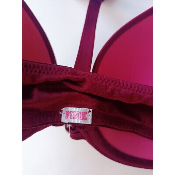 Victorias Secret PINK Push Up Bra Womens 32C Burgundy Red Front Close T-Back - Picture 4 of 7